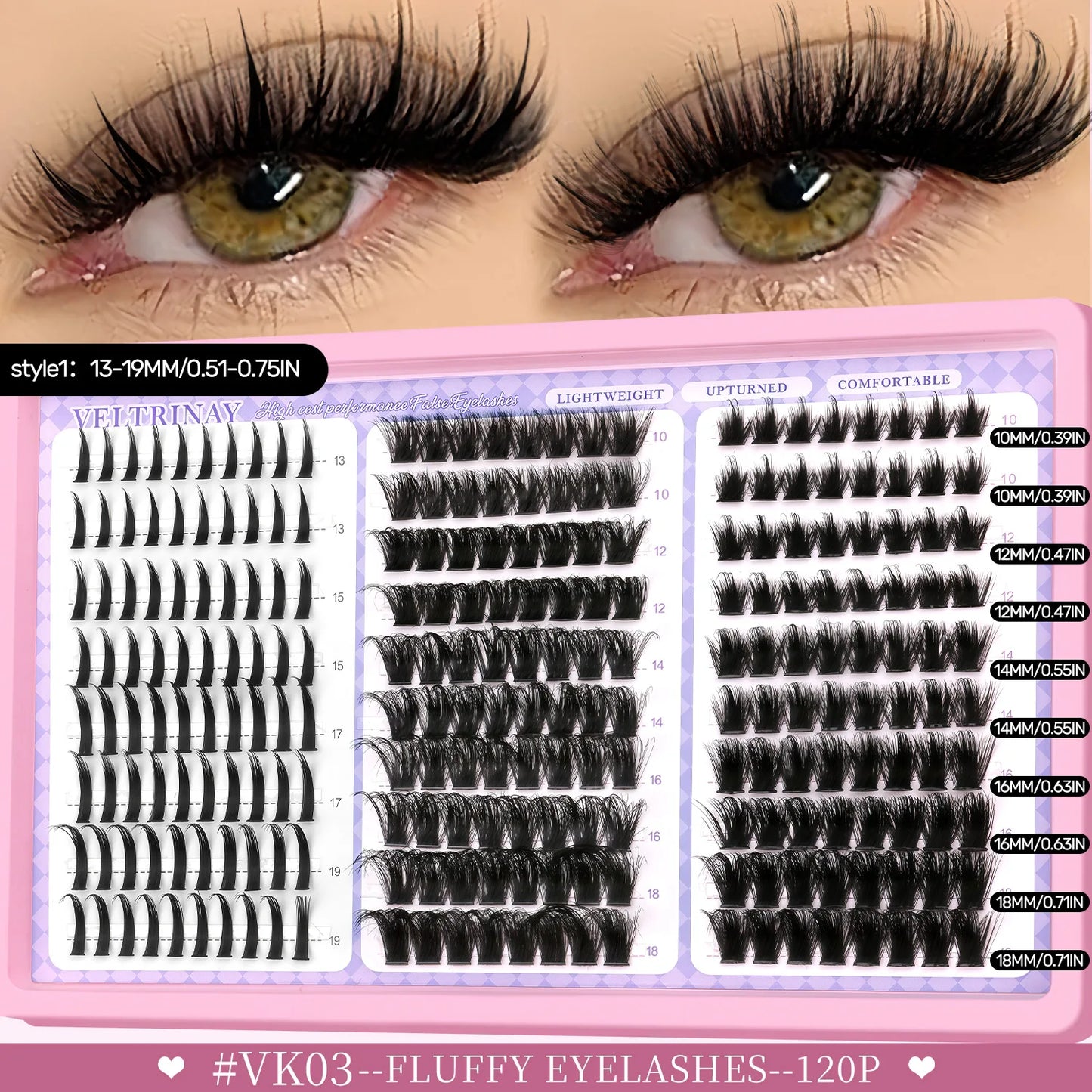 VELTRINAY Fluffy Lash Clusters Manga Lashes Spikes Lashes Mixed Lash Tray Natural Faux Mink Lashes Eyelashes Extension Makeup