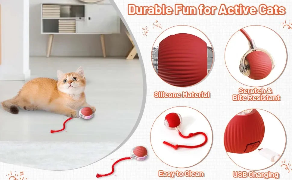 Automatic Rolling Cat Ball Toy with Tail, Rechargeable