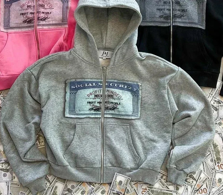 Y2K Printed Zip-Up Hoodie, Unisex Streetwear