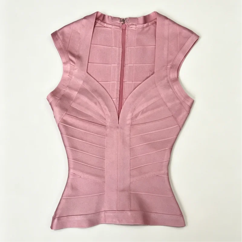 Women's Bandage Elastic Tight Vest Solid Deep V Neck Tank Top Sleeveless Zipper Blouse 2026 New Lady Spring Summer Party Tees