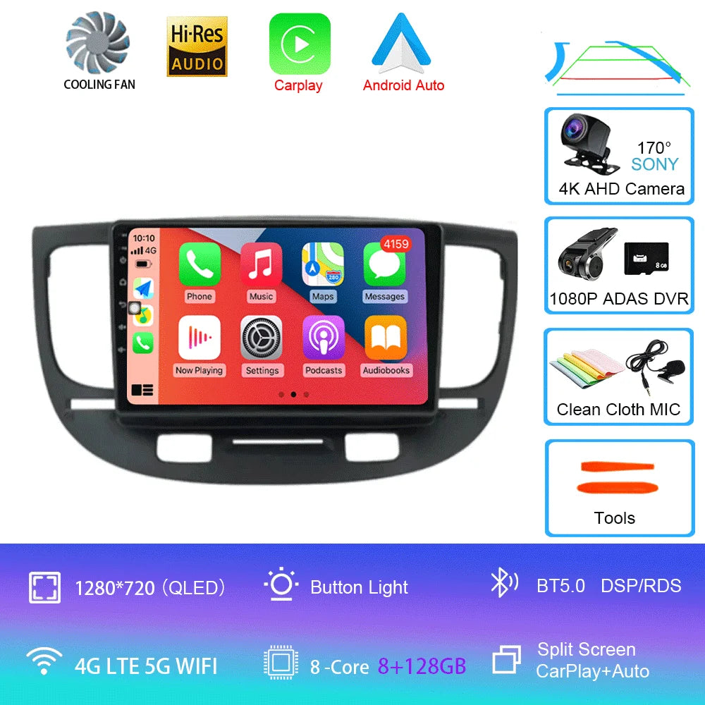 For Kia RIO 2 RIO2 2005 - 2011 Android 16 Bluetooth WIFI Car Radio Multimedia Video Player GPS No 2 Din Free Auto 360 Camera 4G