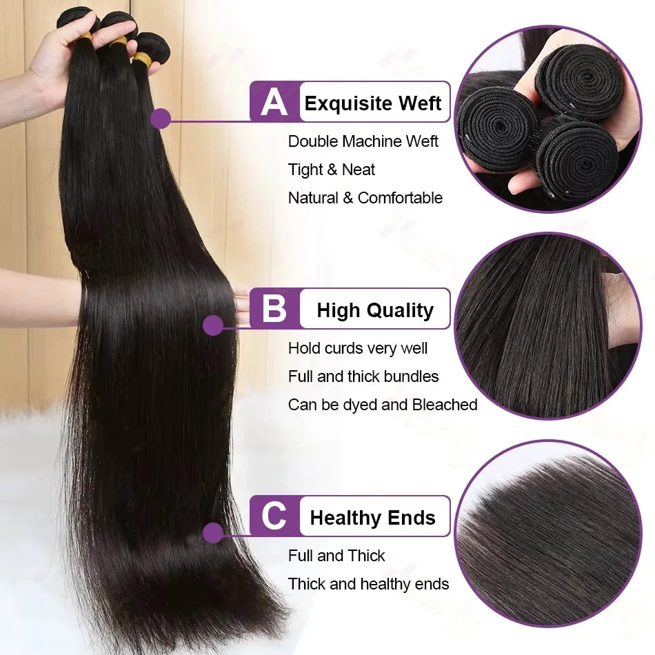 12A Raw Virgin Unprocessed Straight Bundles Human Hair 2/3/4 Pcs Human Hair Brazilian Straight Human Hair Bundles Extensions