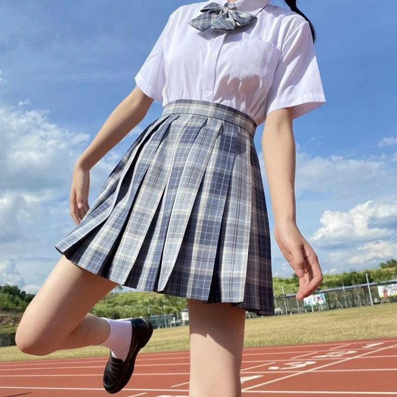 ZOKI Plaid Pleated Mini Skirt – Bow Knot High Waist Preppy Style | Harajuku Aesthetic Women's A-Line Dance Skirt | S-XXL