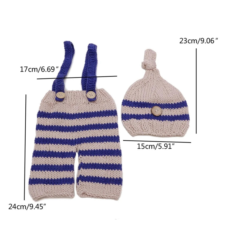 Newborn Striped Knit Hat and Jumpsuit Set - Baby Photo Outfit - photo 6