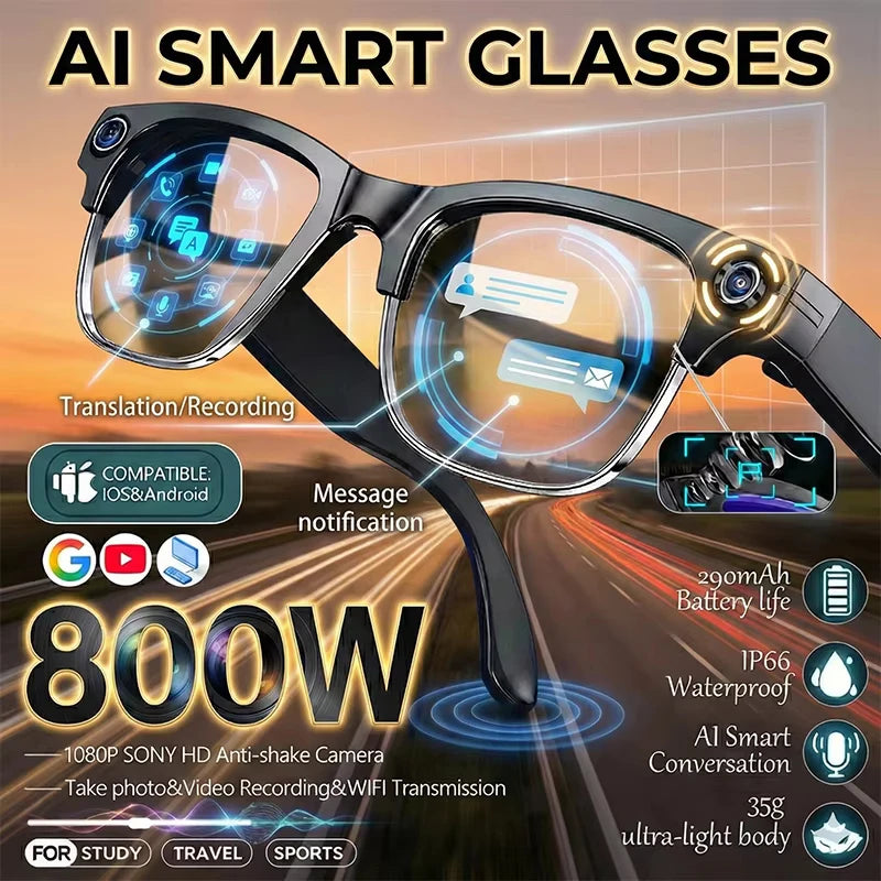 Smart Camera Glasses — 800W Photo & Video with Translation