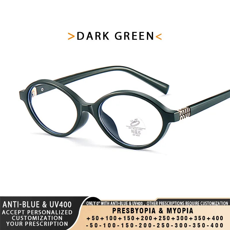 TANGOWO Retro Oval Small Frame Myopia Glasses Women Anti Blue Light Reading Glasses Anti-Reflection Prescription Eyewear