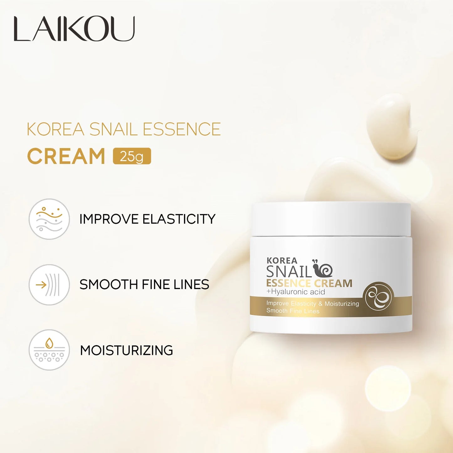 Crema facial de caracol LAIKOU, crema hidratante con ácido hialurónico, suero suavizante y nutritivo, crema de día para el cuidado facial.