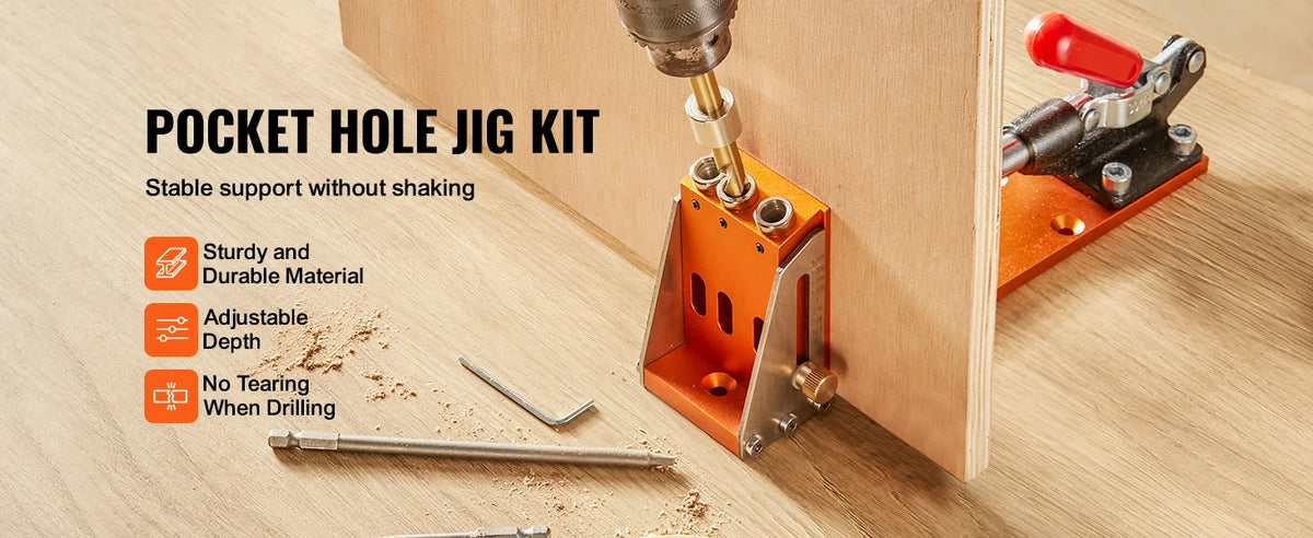 30 Pc Pocket Hole Jig Kit with Step Drill, Wrench & Stop Rings