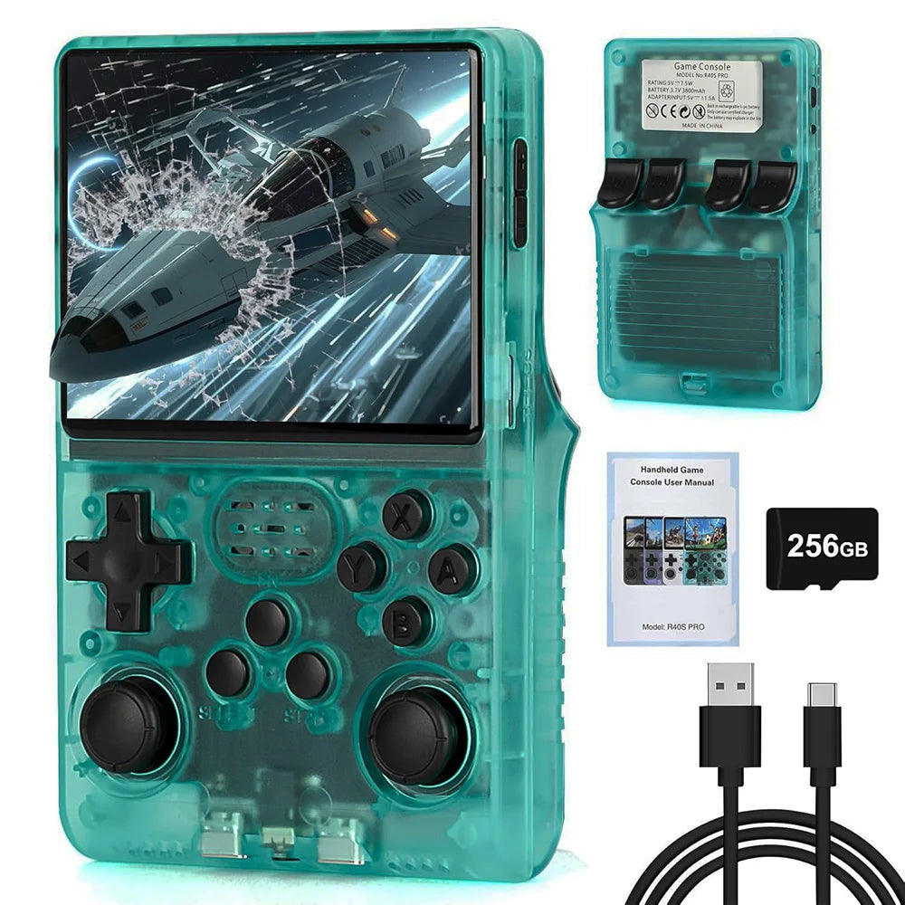 R40s pro Retro Game Console 3.5'' IPS Screen Arkos Auex Linux System 256GB 30000+ Games Portable Video Handheld Game Console