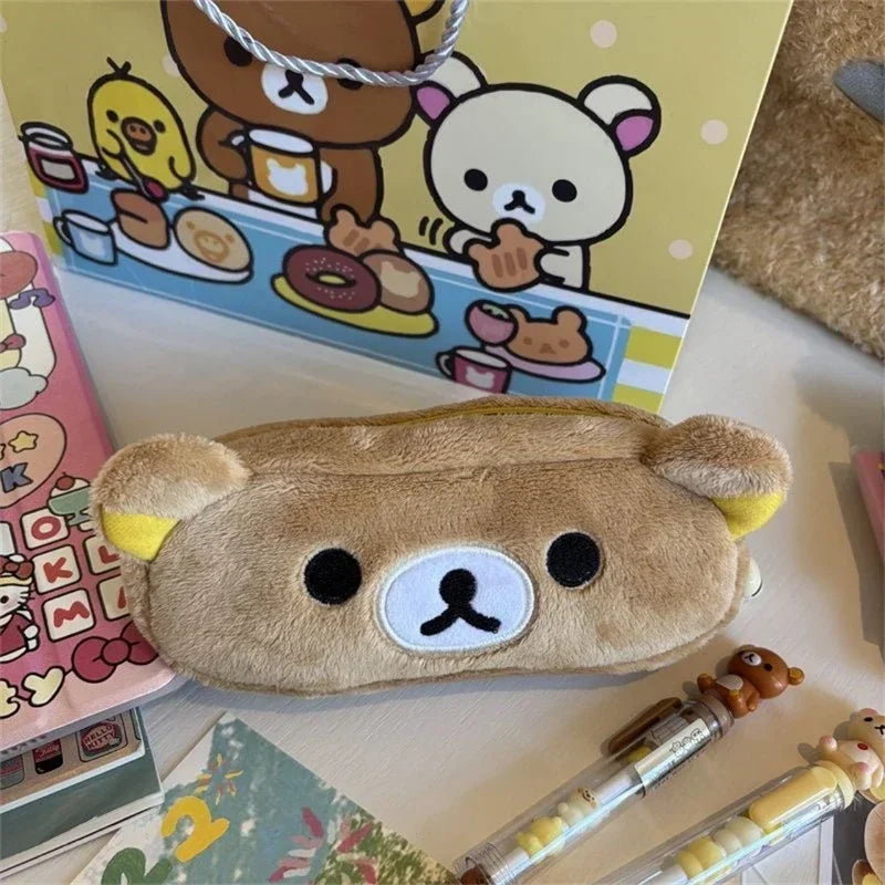 Cute Cartoon Bear Pencil Cases For Kids Girls Kawaii Rilakkuma Pencil Pouch Organizer Pen Bag School Stationeries Gifts Ins