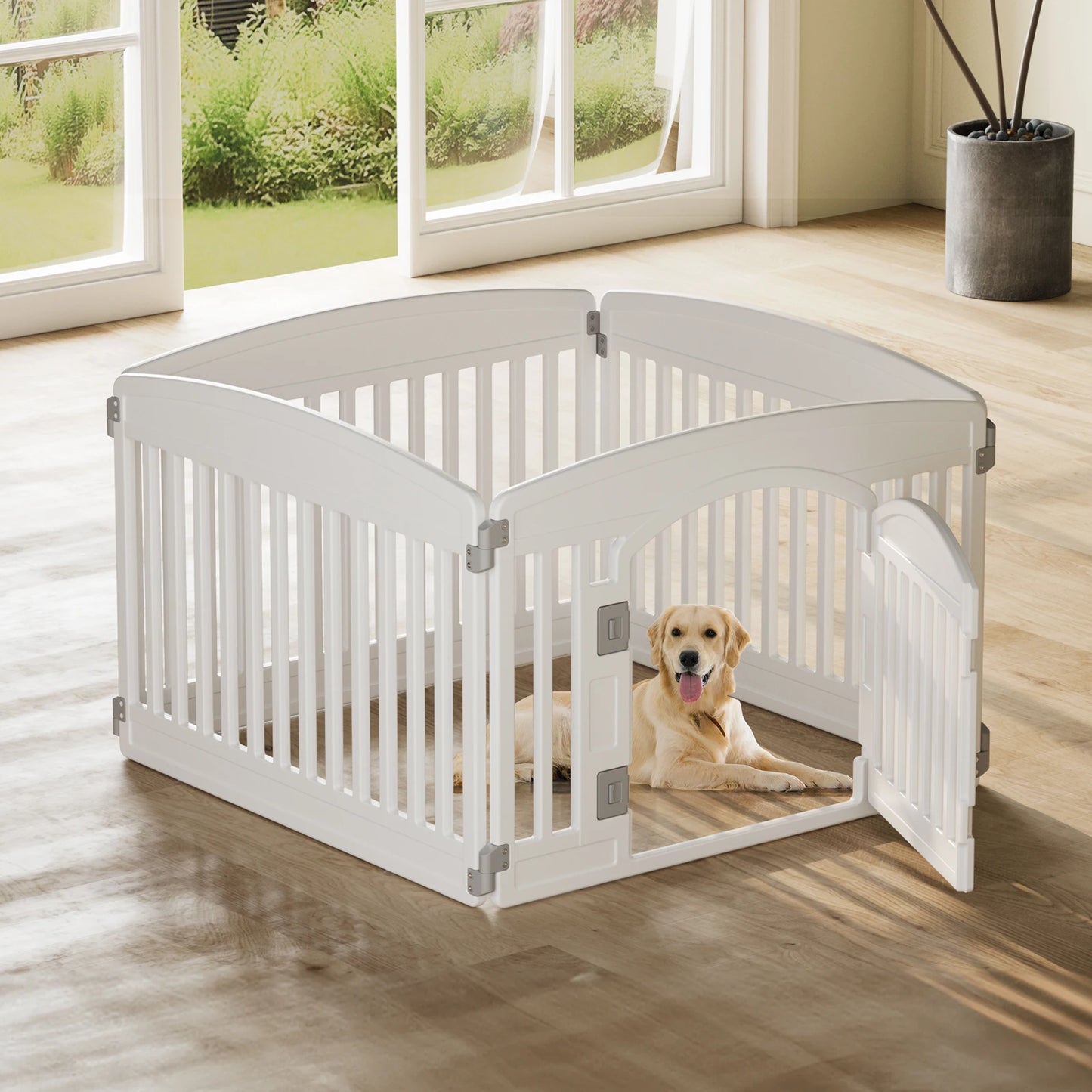JHK Plastic Dog Playpen 6 Panel 24IN Expandable Durable Pet Fence for Medium Dogs Indoor Outdoor Folding Portable Puppy Playpen