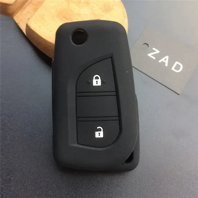 ZAD Silicone rubber car key cover case shell set protector fob for Toyota aygo Yaris Highlander Camry RAV4 2 button key  holder