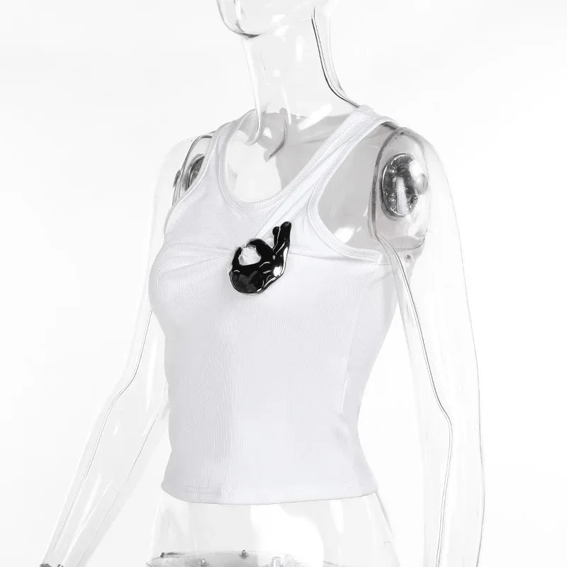 Creative Metal Decoration Tank Tops Women Edgy Clothes Y2k Accessories Sleeveless Crop Top Slim Fit Ropa De Mujer Camison Verano