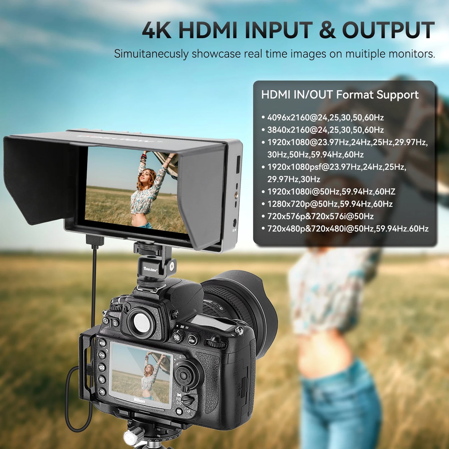 Desview A5 Camera Field Monitor, 5.5 Inch 1920x1080 4K HDMI Touch Screen Camera Monitor Full HD with 3D Lut for DSLR Camera