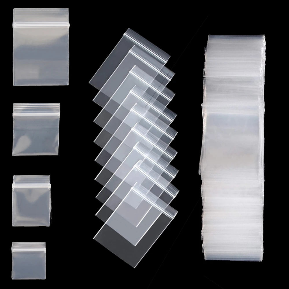 100pcs Mini Plastic Storage Bags Resealable Self Sealing Zipper Clear Plastic Pouch For Small Business Jewelry Storage Packaging
