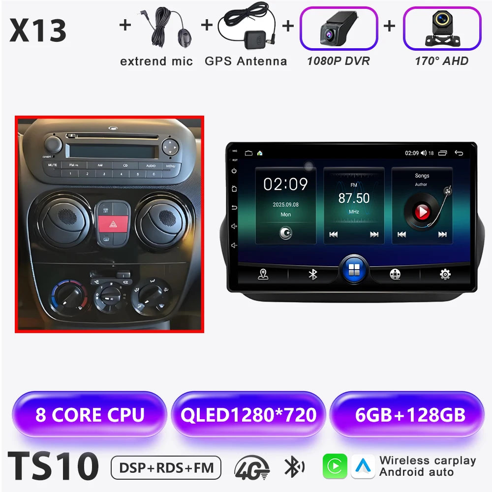 Car Stereo with Apple CarPlay & Android Auto, Compatible with Fiat Fiorino & Qubo, Citroen Nemo & Peugeot Bipper