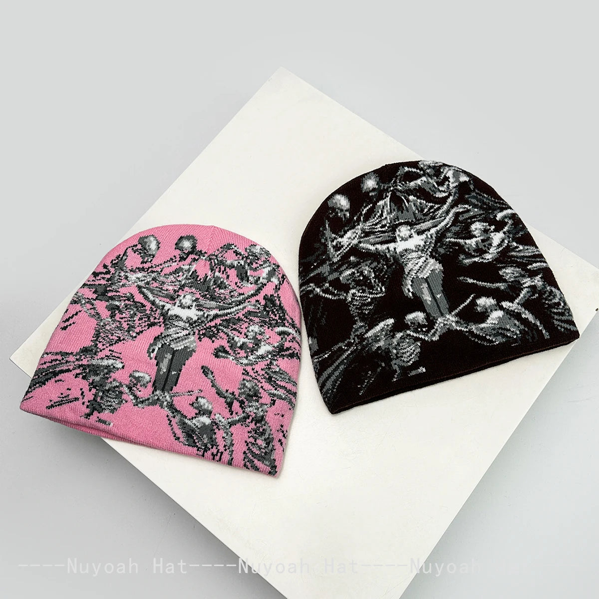 Angel Skull Jacquard Beanie, Unisex Knit Hat