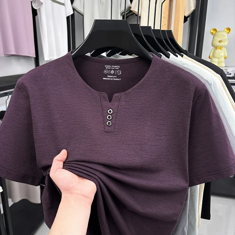 Men's Soft Henley Tee - Three-Button Detail, Short Sleeve Casual