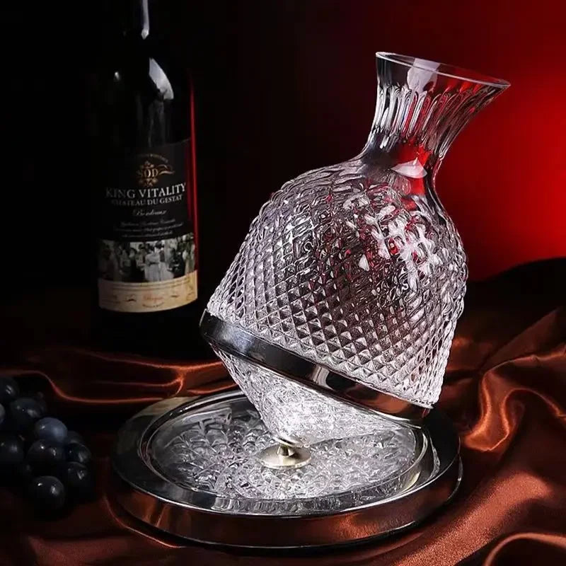 High end crystal glass 360 degree rotating decanter drum 1500ml decanter wine dispenser inflator mirror kettle decoration
