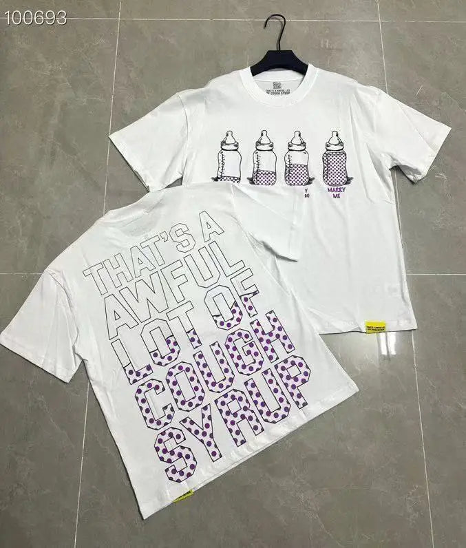 That's A Awful Lot of Cough Syrup Short Sleeve American Street Pop Hip-hop Cartoon Pattern Print Tops COUGH SYRUP T-shirt
