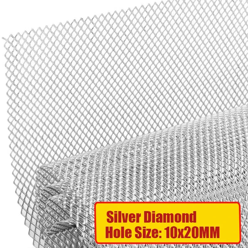 100x33cm Universal Aluminum Alloy Car Grill Mesh Auto Bumper Grille Cover Net Protector Hexagonal Diamond Seagull Black/Silver