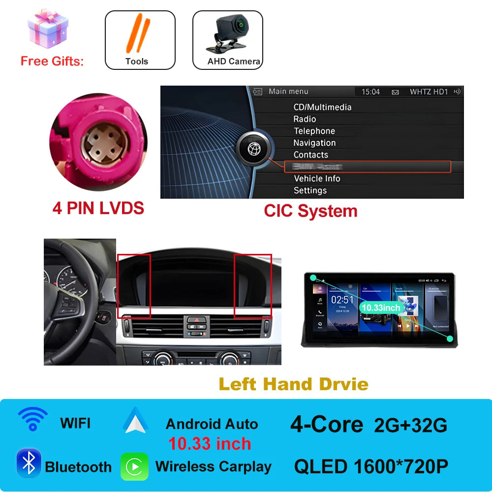 Car Stereo with Apple CarPlay & Android Auto, Compatible with BMW 3 Series E90 E91 E92 (CCC/CIC)