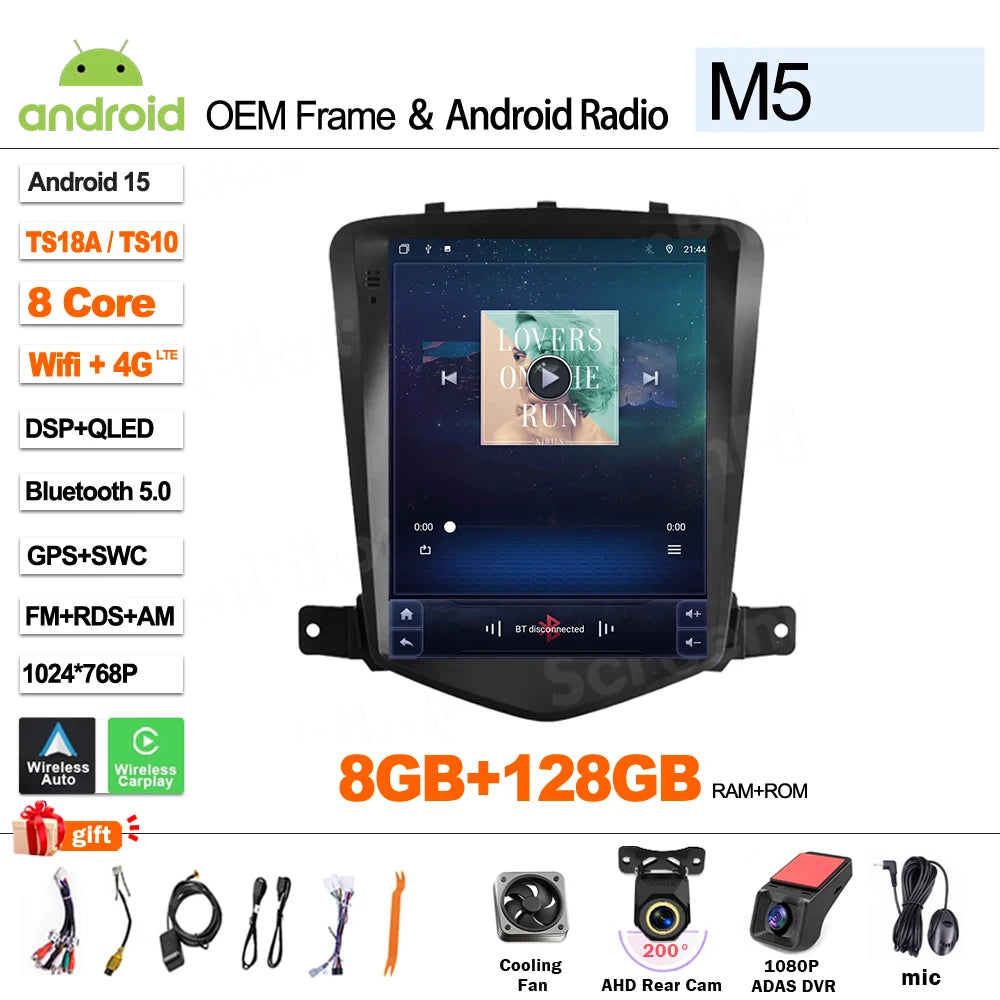 For Chevrolet Cruze J300 2008 - 2012 Android 16 Multimedia Video Player GPS Navigation Wireless Android Auto Touch Screen RDS