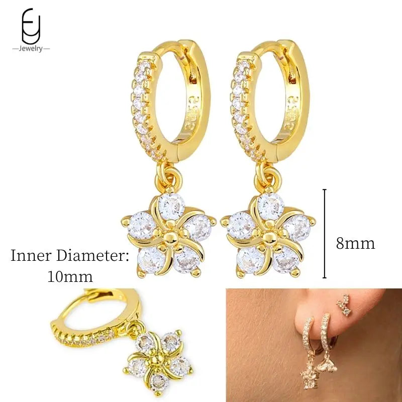 925 Sterling Silver Crystal Drop Earrings for Women - Heart & Flower Studs