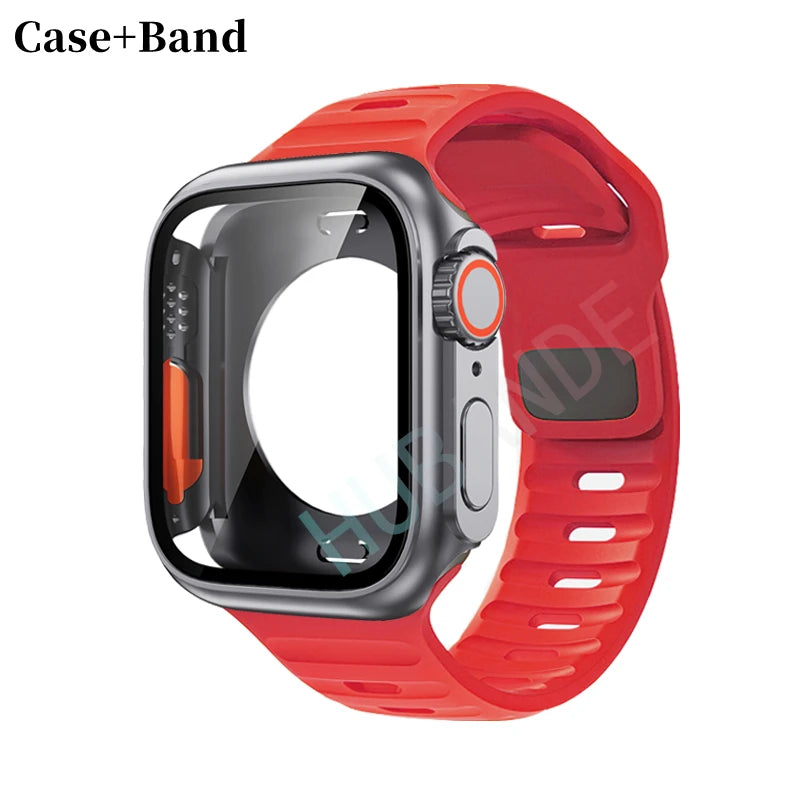 Silicone strap For Apple Watch 44mm 45mm 41mm 40mm Bracelet+Screen protectores Change to Ultra For iWatch Series 9 8 7 SE 6 5 3
