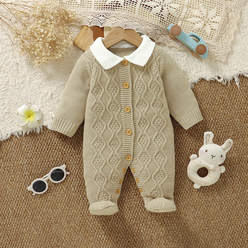 Baby Boy Knit Turtleneck Romper - Gentleman Style Winter Jumpsuit