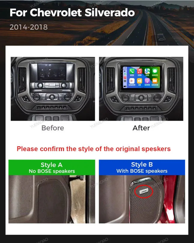 Android 16 Car Radio For Chevrolet Silverado 3 GMTK2 2014 2015 2016 2017 2018 Carplay Auto 2K Screen Multimedia Video Player GPS