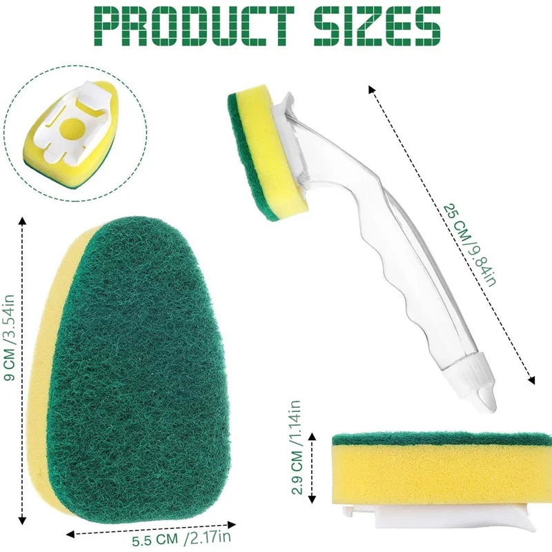 Sponge Pot Brush – Powerful Stain Removal, Automatic Liquid Dispensing, Handle, Oil-Resistant