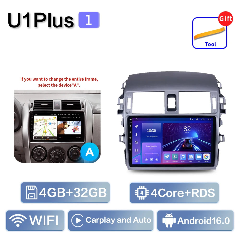 Android Car Stereo for Toyota Corolla E140/E150 (2006–2013) — CarPlay, Android Auto, DSP, 4G, Subwoofer Output