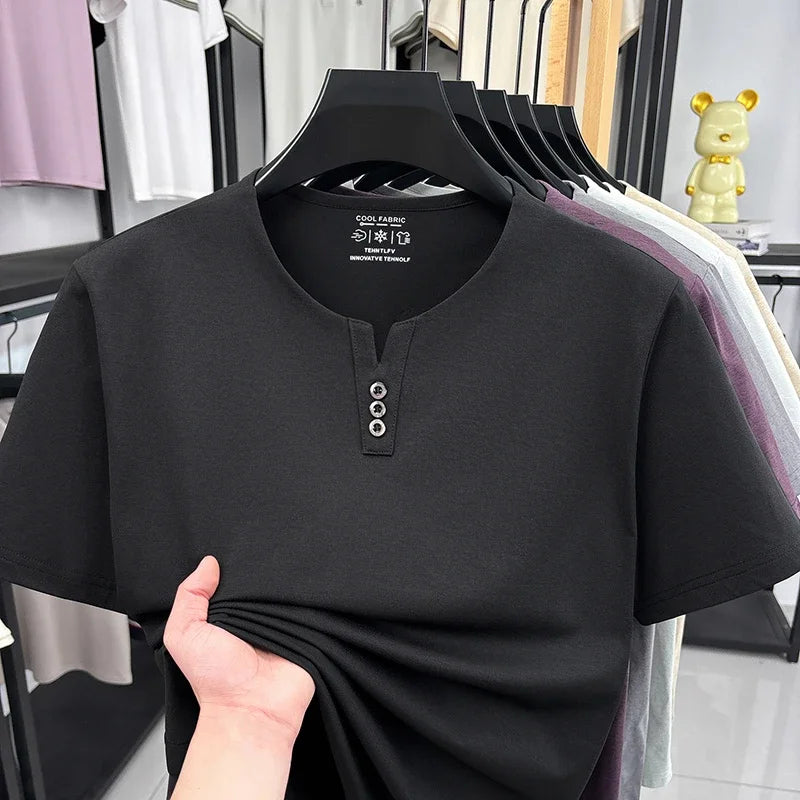 Men's Soft Henley Tee - Three-Button Detail, Short Sleeve Casual