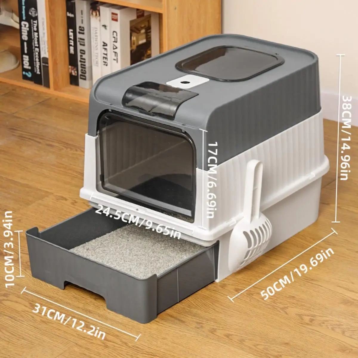 Full Enclosure Detachable Drawer Style Cat Litter Box with Cat Litter Scoop Included