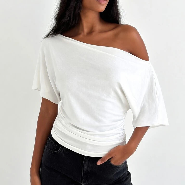 Women's One Shoulder Slim Crop Top – Short Sleeve Y2K Streetwear Tee
