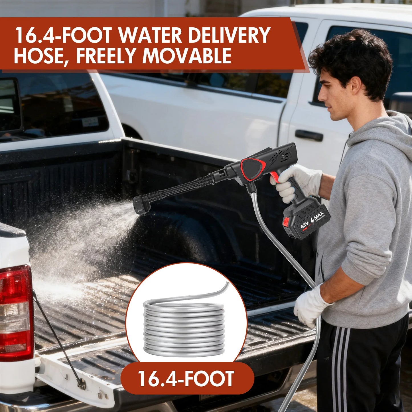 21V Cordless Pressure Washer - 970PSI, 6-in-1 Nozzle