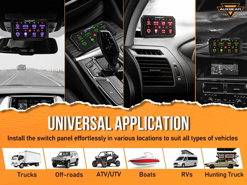 Auxbeam RGB 8 Gang Switch Panel Toggle/Momentary/Pulsed Supported Without App Control (One-Sided Outlet/Two-Sided Outlet)