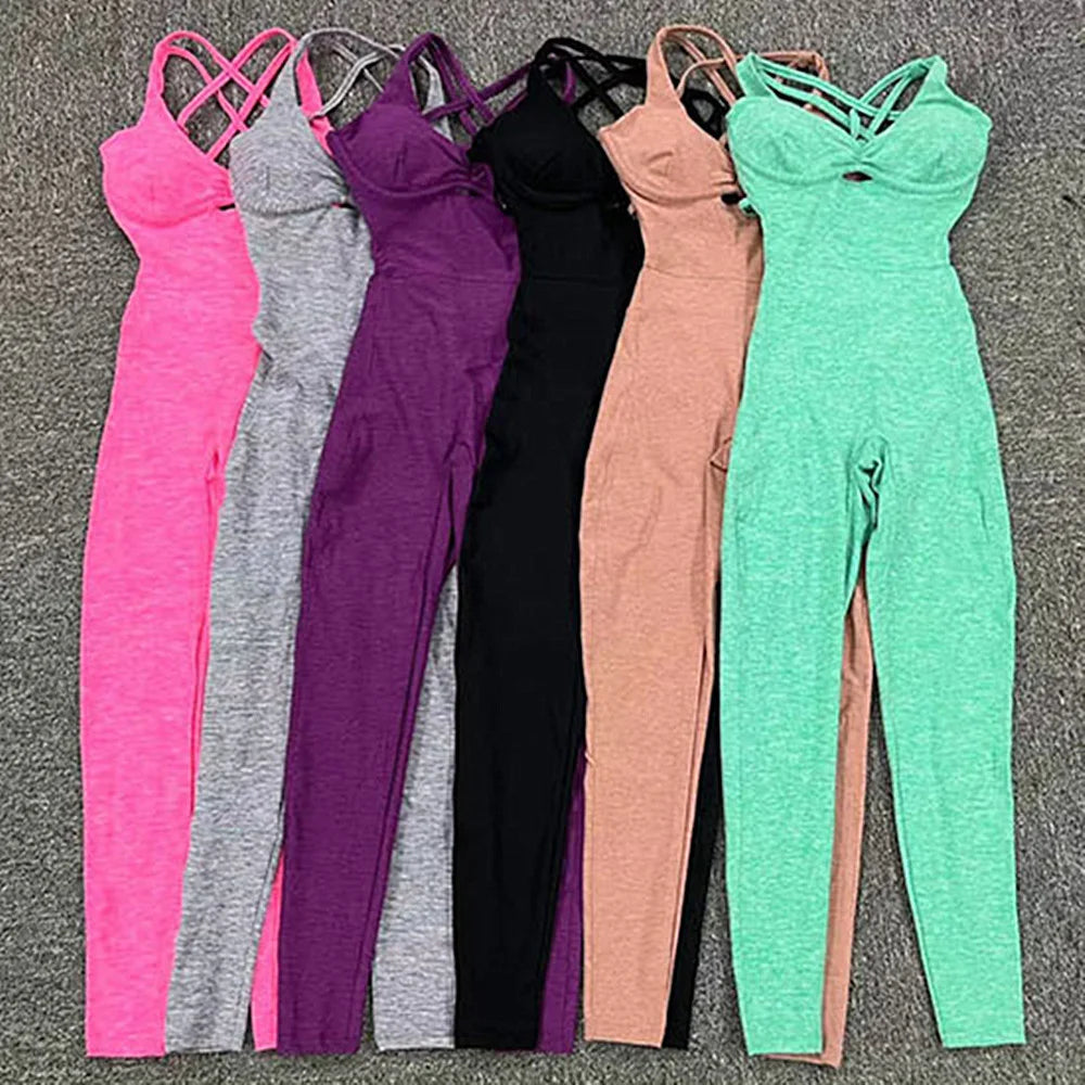 Women's Padded Yoga Set — Sports Bra & Shorts Workout Romper