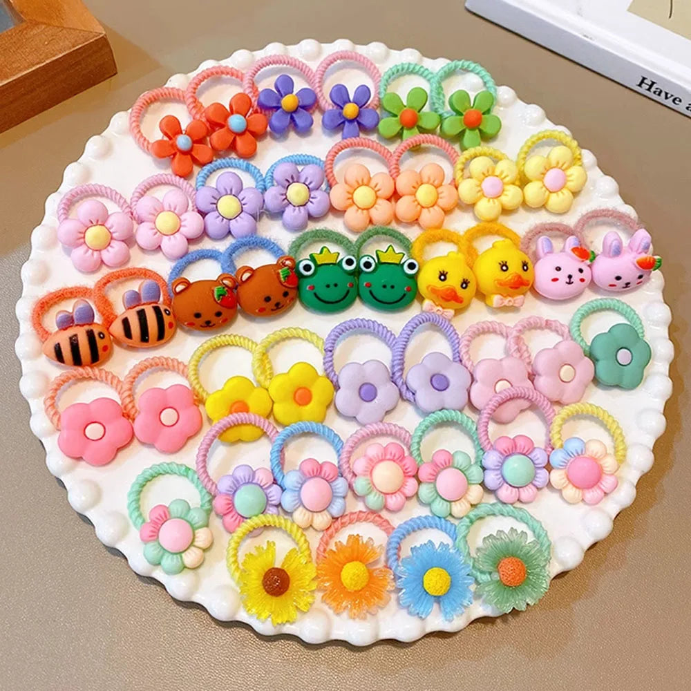 Cute Thumb Hair Ties For Girls,high Elasticity,cartoon Animal Flowers And Fruit Decorative Hair Band,sweet Girl Hair Rope