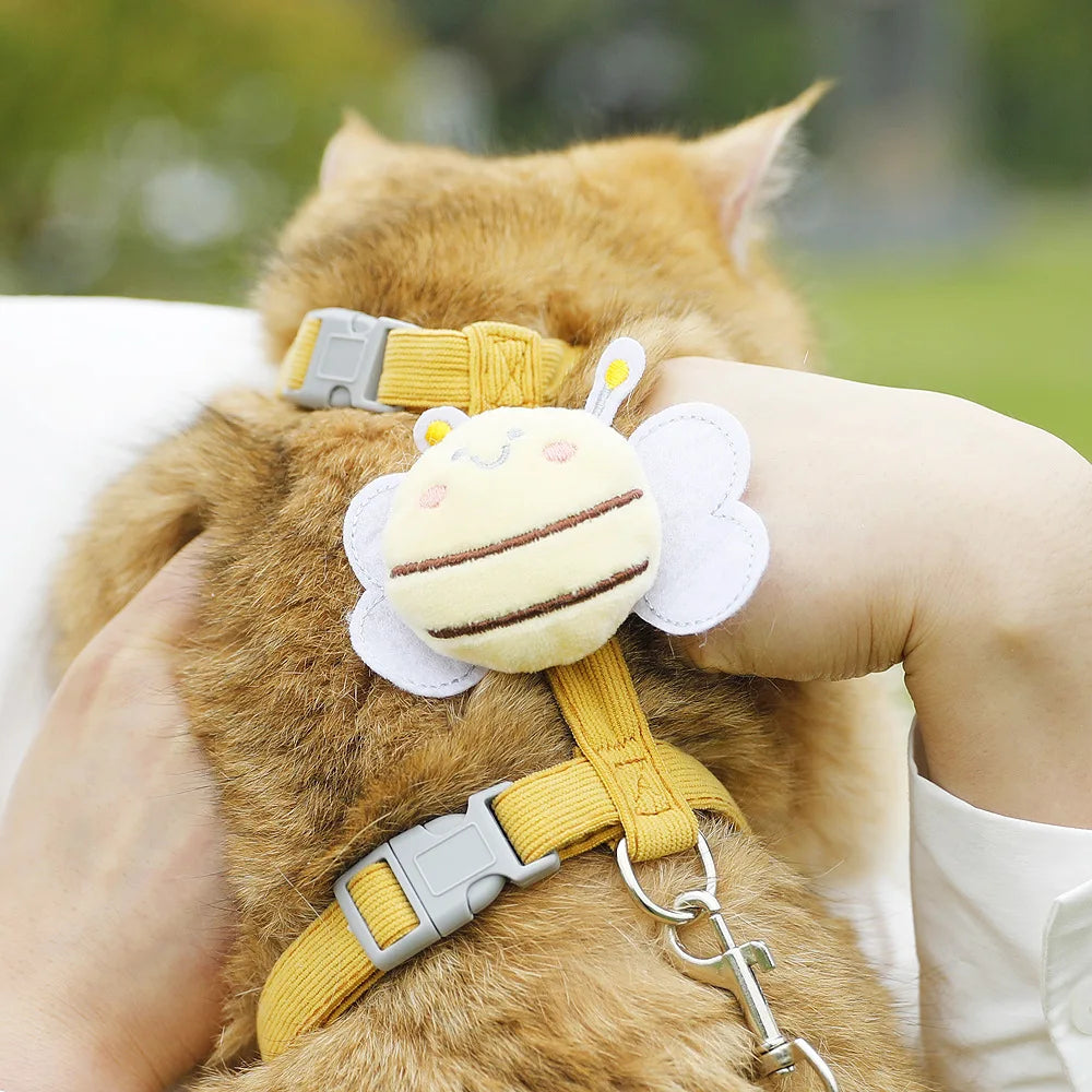 Cat Harness Leash for Cats Double Layer Adjustable Soft Vest Bee Medium Dog Harness for Walking Outdoor Comfortable Kitten Leash