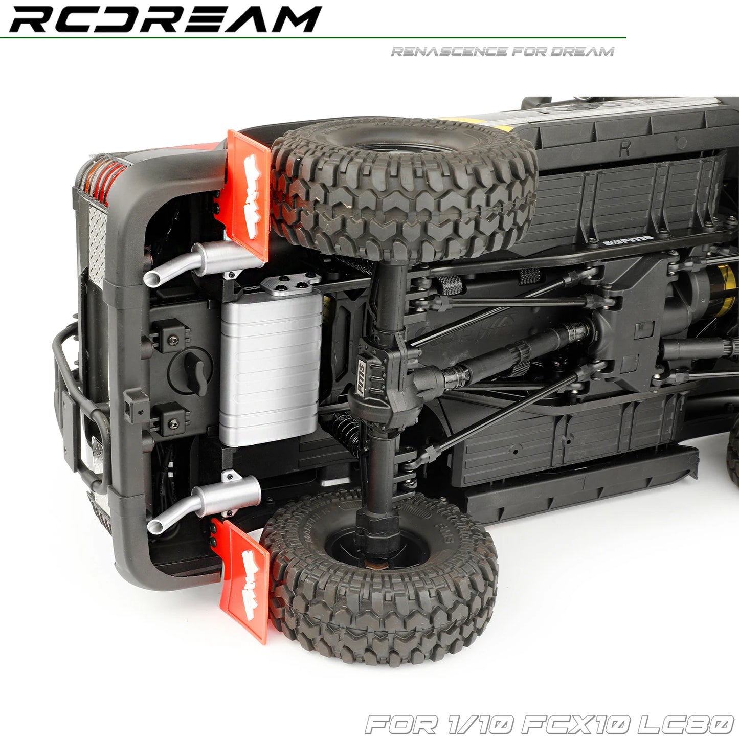 RCDream 1/10 3D Printed Effect Soft Rubber Mud Flap Color TPU Mudguard Film / Tail Exhaust Pipe for FCX10 LC80 TOYOTA Part