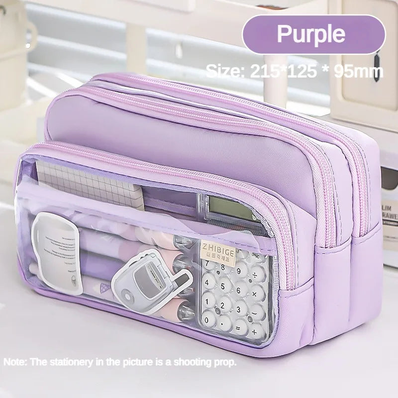 Clear Transparent Pencil Case, Large Capacity Multifunctional Stationery Storage Bag for School Students, Durable & Convenient
