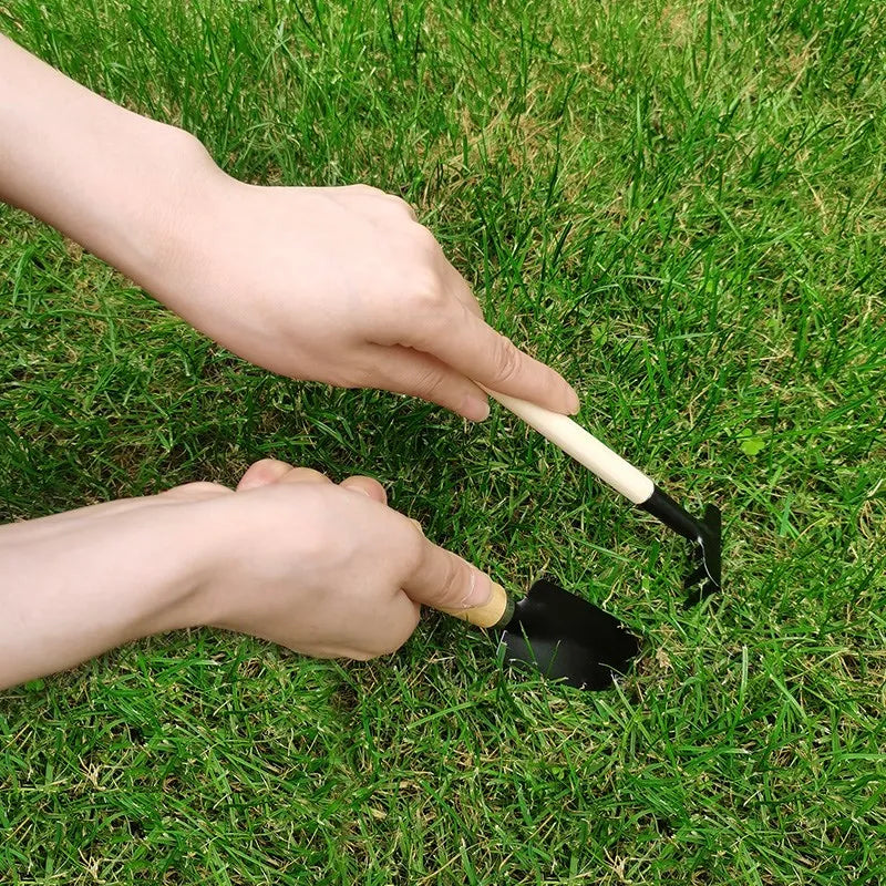 3-Pc Mini Garden Tool Set — Shovel, Trowel & Rake for Potted Plants