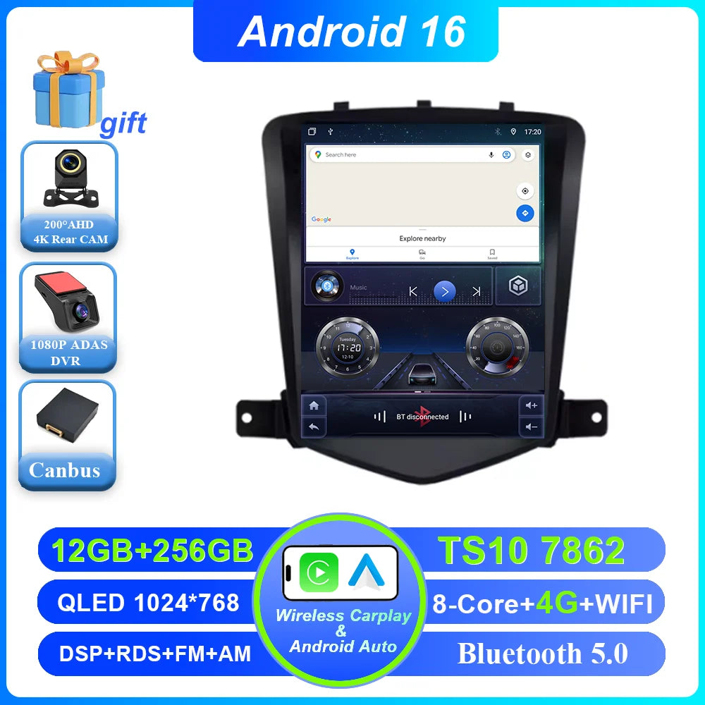 Car Stereo with Apple CarPlay & Android Auto, Compatible with Chevrolet Cruze J300