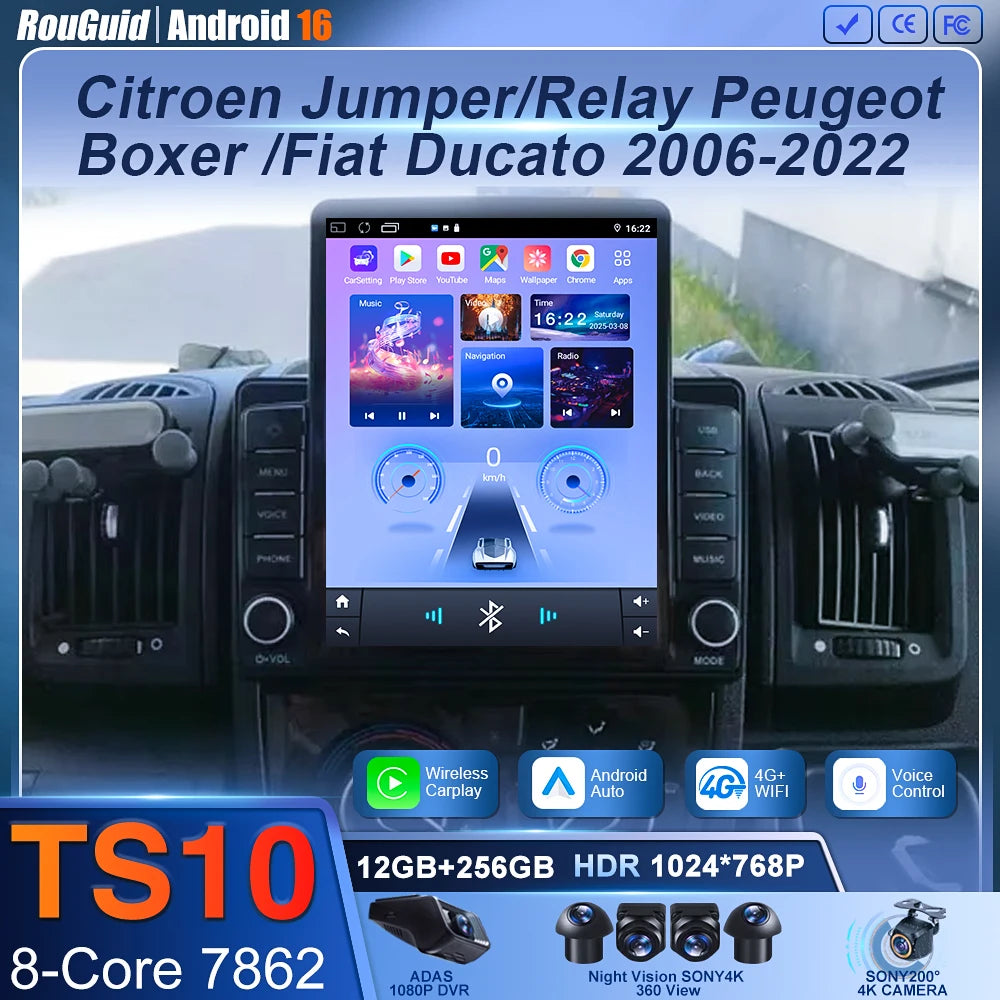 9.7" Android Car Stereo for Citroen Jumper, Peugeot Boxer & Fiat Ducato (2006–2022) — CarPlay, GPS, WiFi