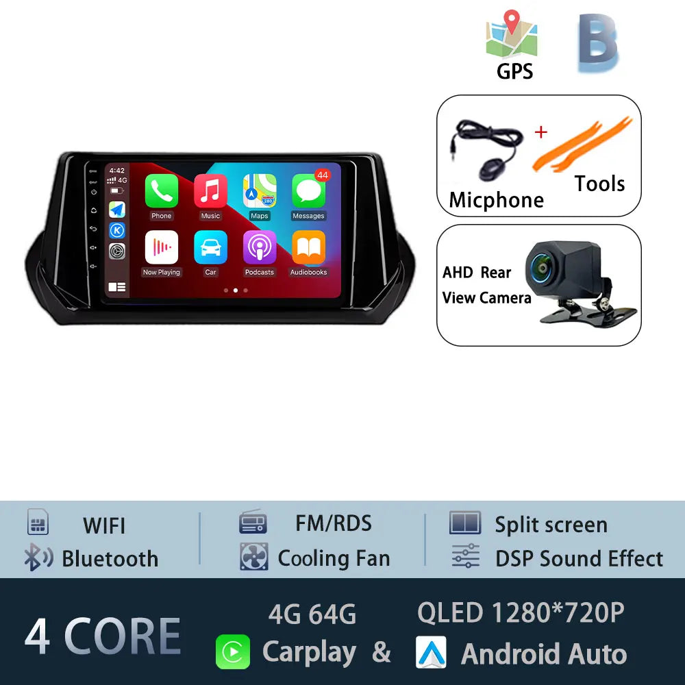 Car Stereo with Apple CarPlay & Android Auto, Compatible with Peugeot 2008 & 208 (2019-2022)