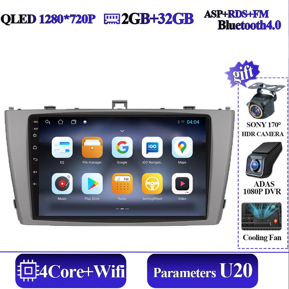 Android 16 8 core Carplay For Toyota Avensis T27 2009-2015 Car Multimedia Player 5G Wifi High-performance 7862 CPU Touch Display