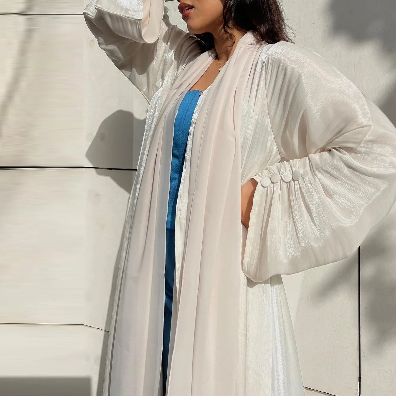 Eid Silky Abayas for Women Muslim Jalabiya Ramadan Robe Dress Button Sleeve Ramadan Caftan Party Dresses Vestido Largo Cardigan