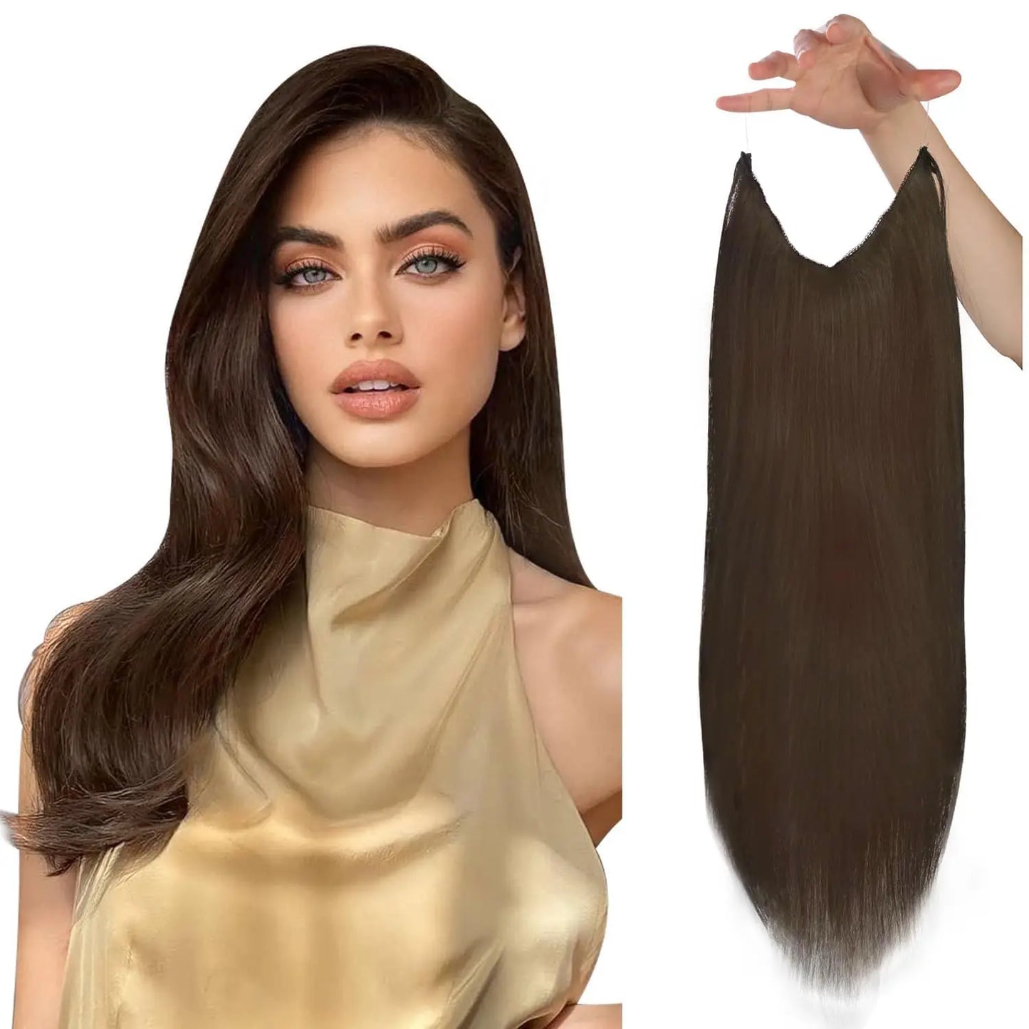 VeSunny Fish Line Human Hair Extension Remy Hair One Piece Invisible Wire Hair Weft Brazilian Hair Balayage Hair Extensions
